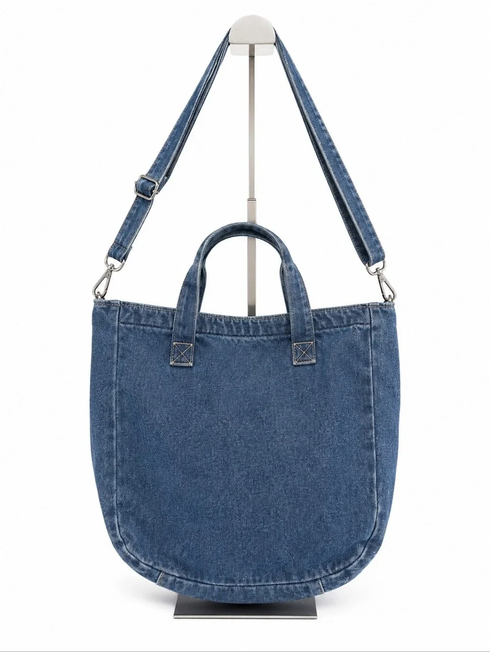 Denim Hobo Crossbody Bag With Leather Trim
